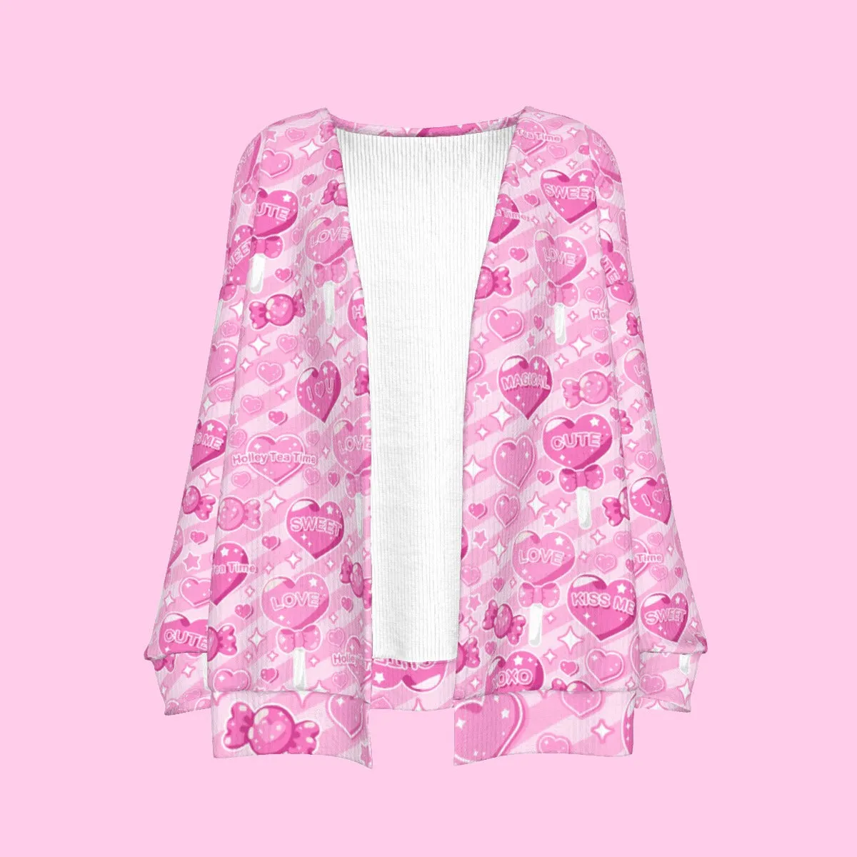 Candy Love Hearts (Pink Cutie) Women's Open Front Cardigan