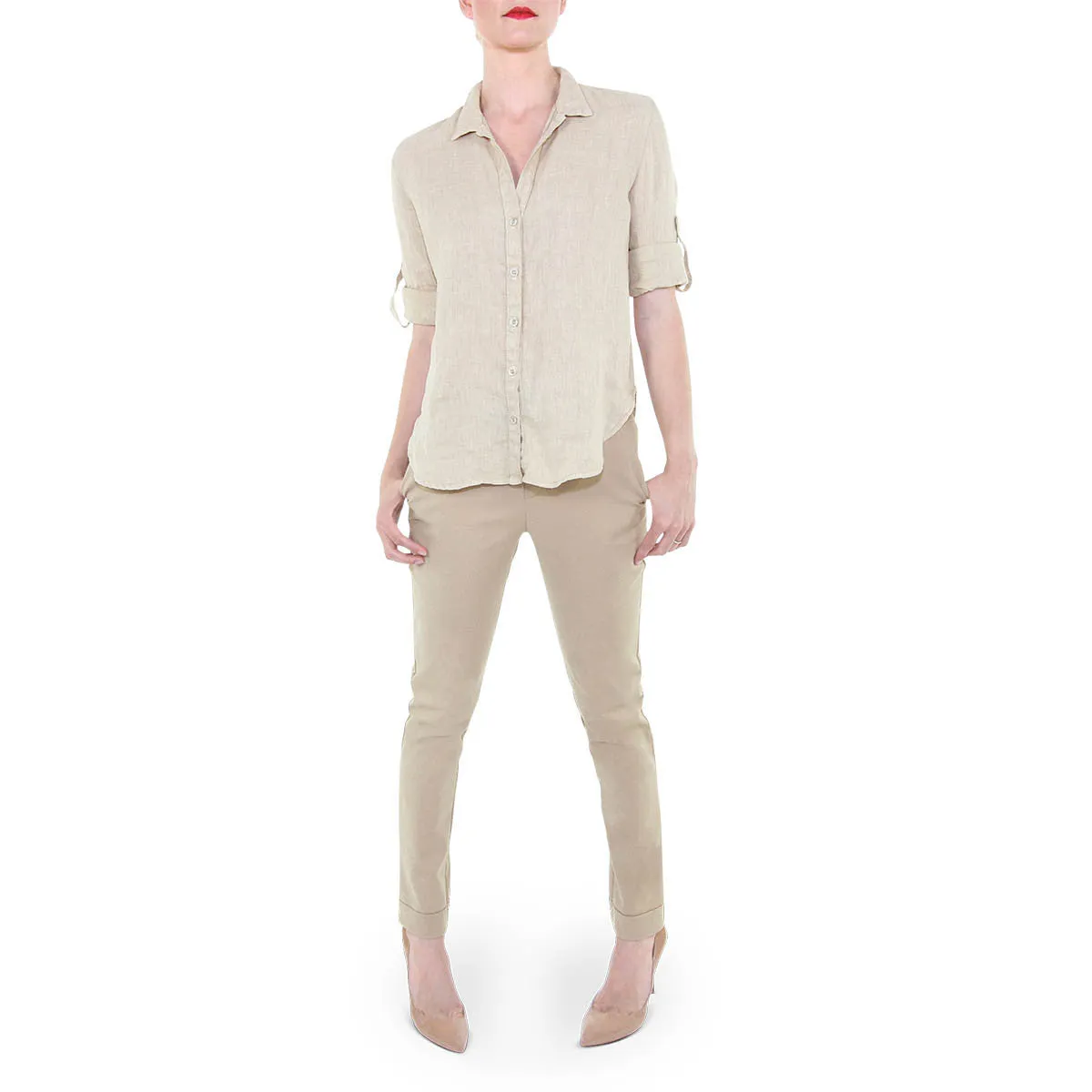 Capri Button Down Shirt in Tan Linen