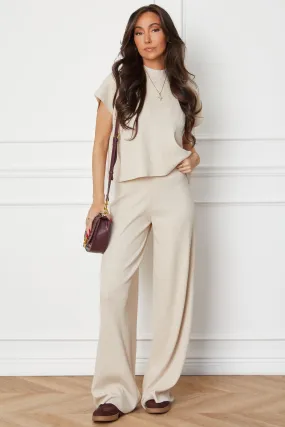 Carlie Beige Top and Pants Set