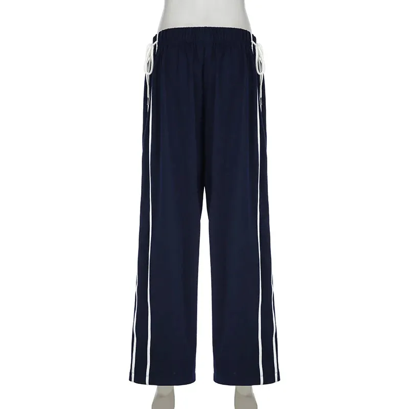 Casual Baggy Stripe Sporty Chic Sweatpants Women Trousers Elastic Waist Drawstring Korean Pants Straight Leg Clothes