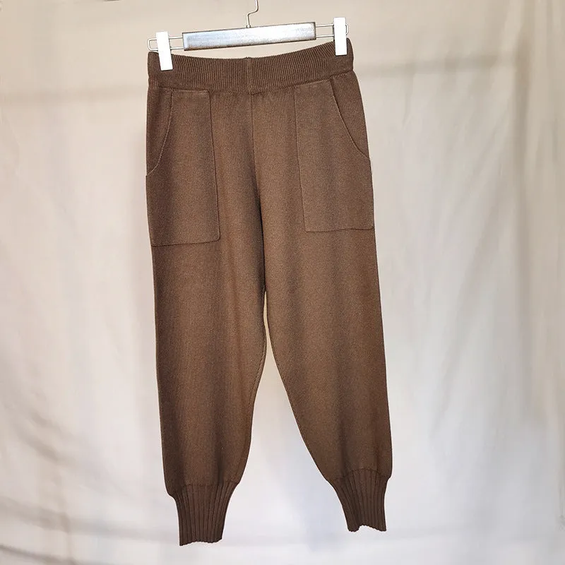 Casual Elastic Versatile Wool Radish pants Warm Trousers for Women