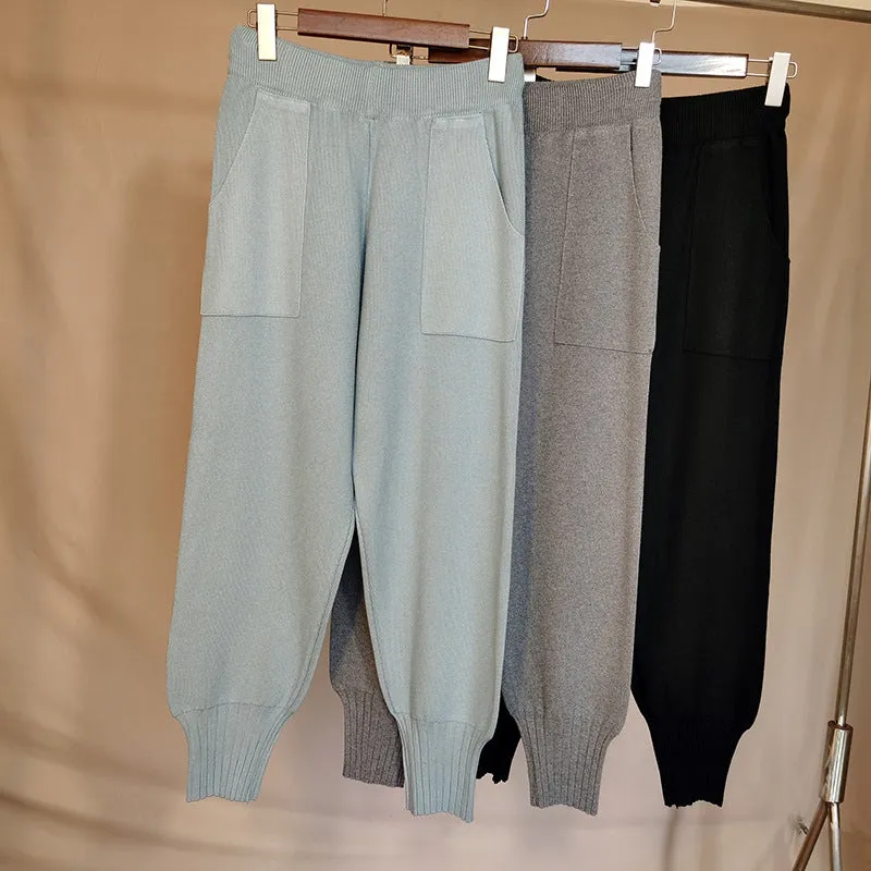 Casual Elastic Versatile Wool Radish pants Warm Trousers for Women