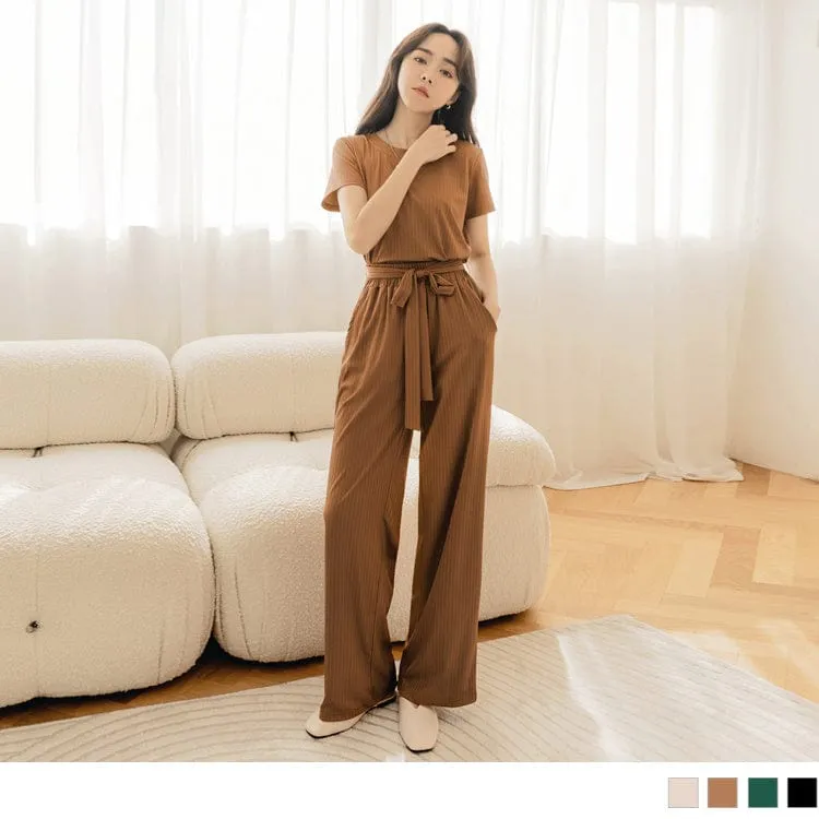 CASUAL ELASTIC WAIST PIT STRIPE STRAIGHT PANTS