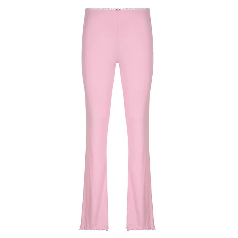 Casual Ruched Skinny Pink Women Pants Sweet Homewear Appliques Sporty Chic Flare Trousers All-Match Sweatpants Korean