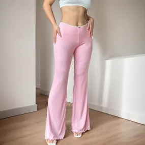 Casual Ruched Skinny Pink Women Pants Sweet Homewear Appliques Sporty Chic Flare Trousers All-Match Sweatpants Korean