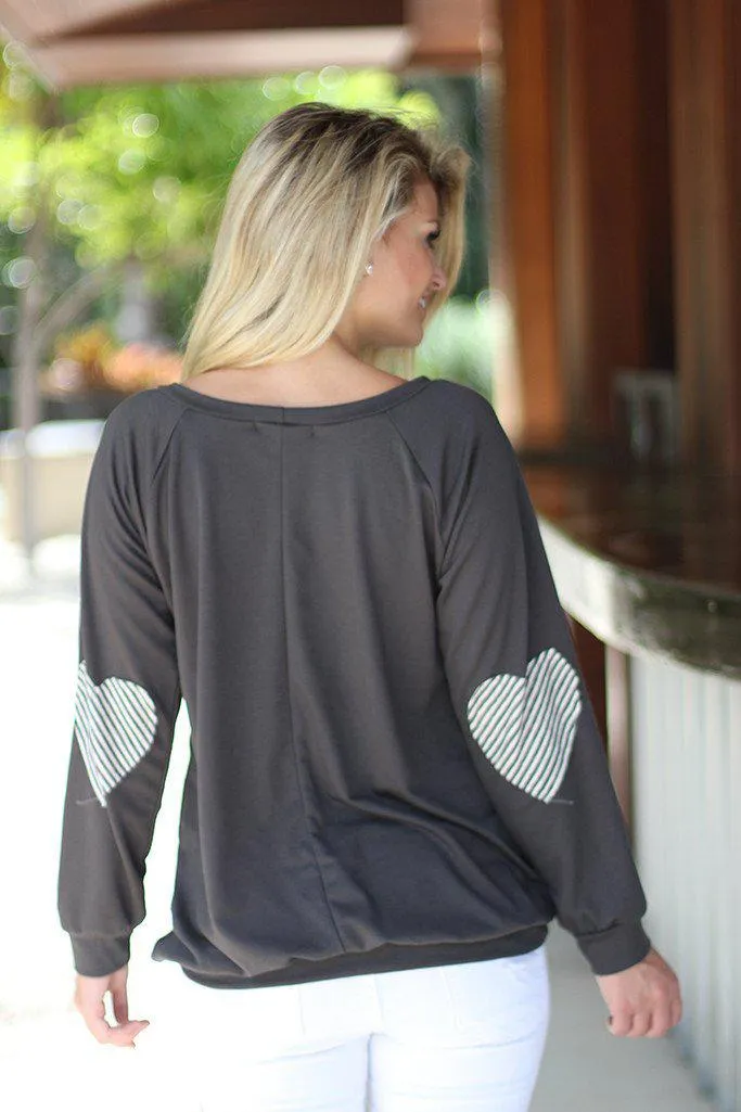 Charcoal Sweater With Heart Elbow Patches