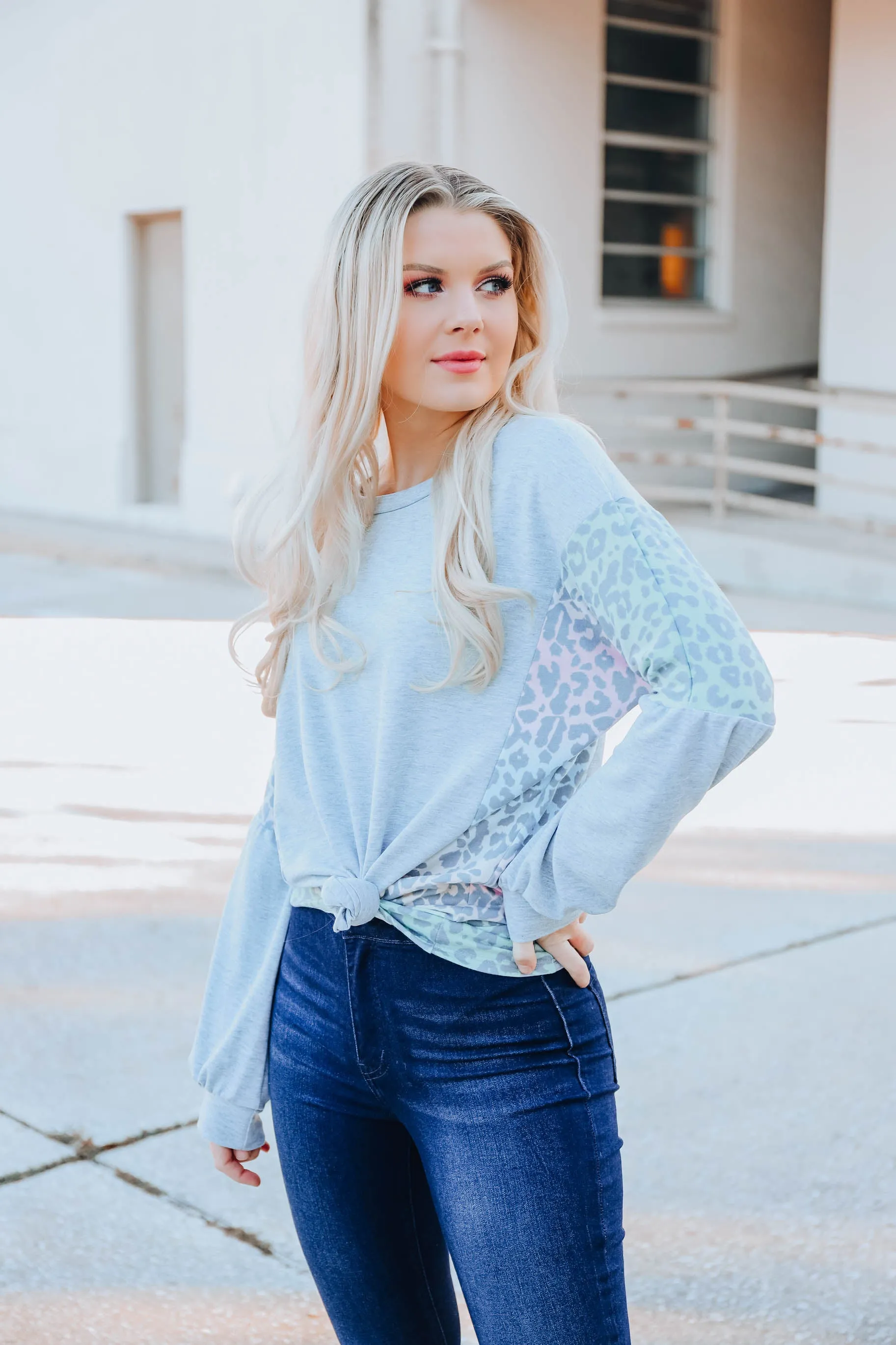 Cheetah Charm Top - Blue S-3X