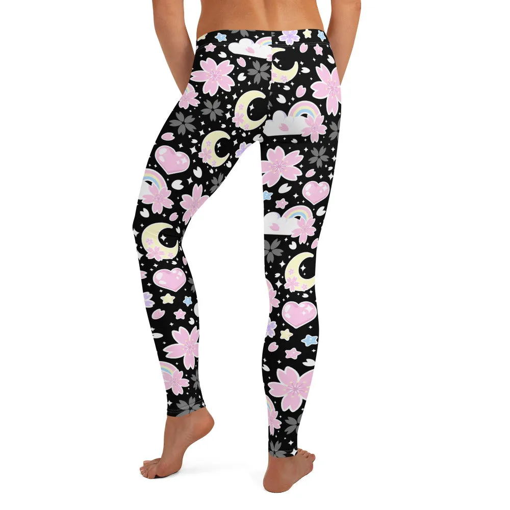 Cherry Blossom Dreams Black Leggings