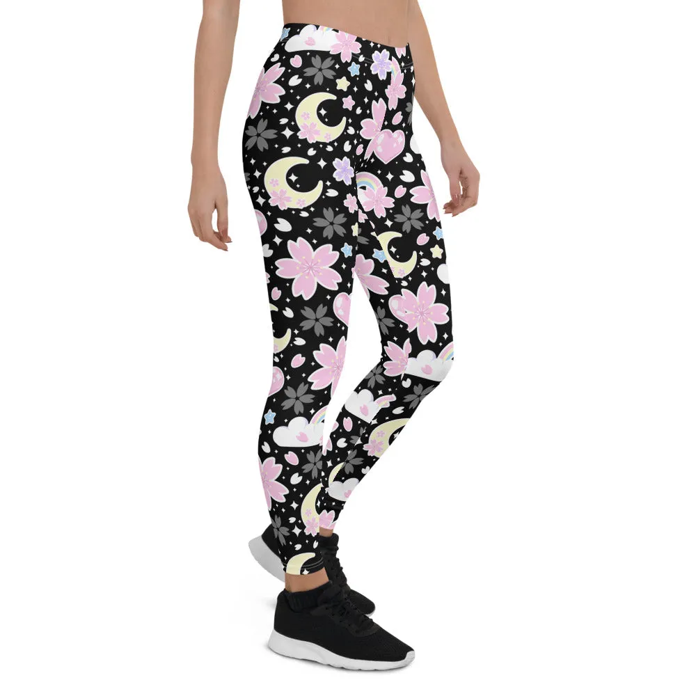 Cherry Blossom Dreams Black Leggings