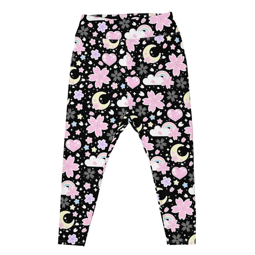 Cherry Blossom Dreams Black Plus Size Leggings