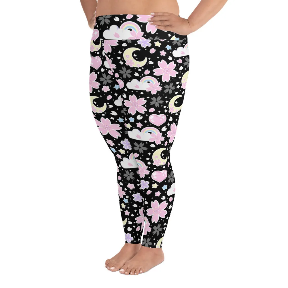 Cherry Blossom Dreams Black Plus Size Leggings