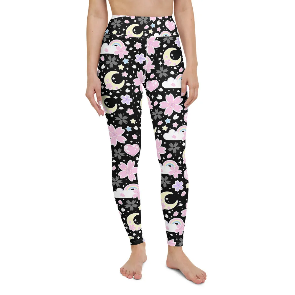 Cherry Blossom Dreams Black Yoga Leggings