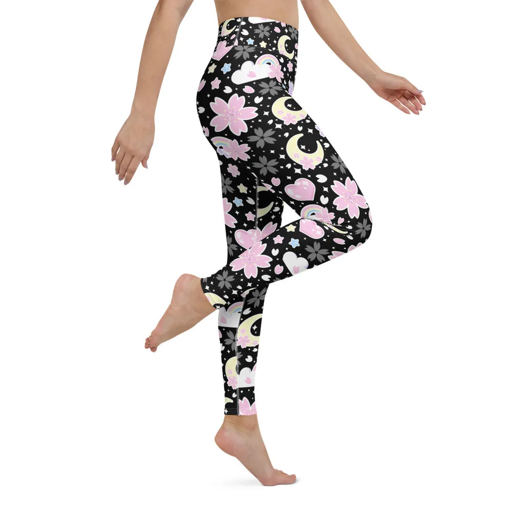 Cherry Blossom Dreams Black Yoga Leggings