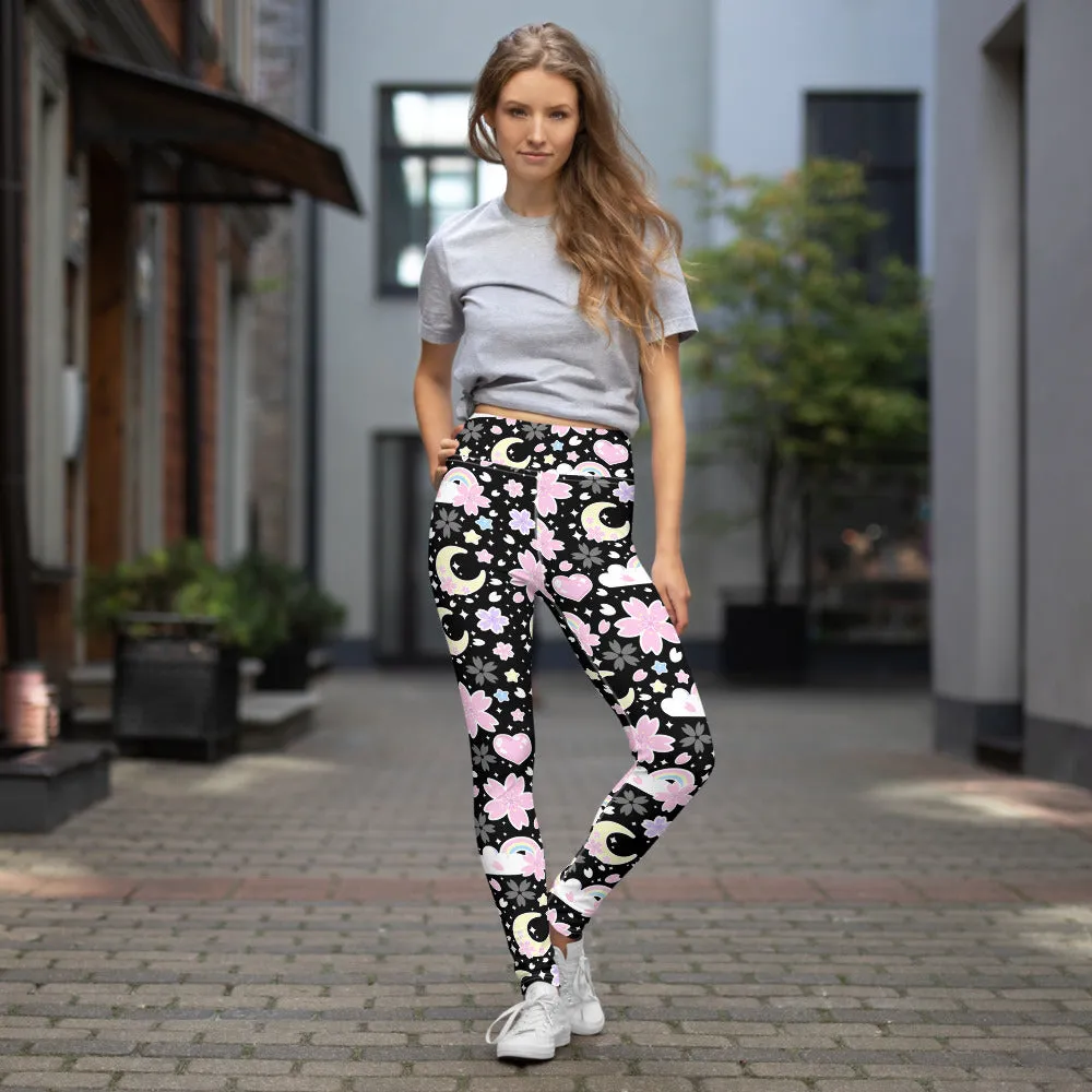 Cherry Blossom Dreams Black Yoga Leggings