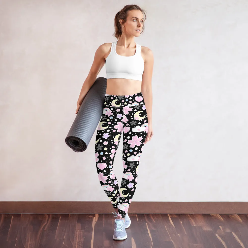 Cherry Blossom Dreams Black Yoga Leggings