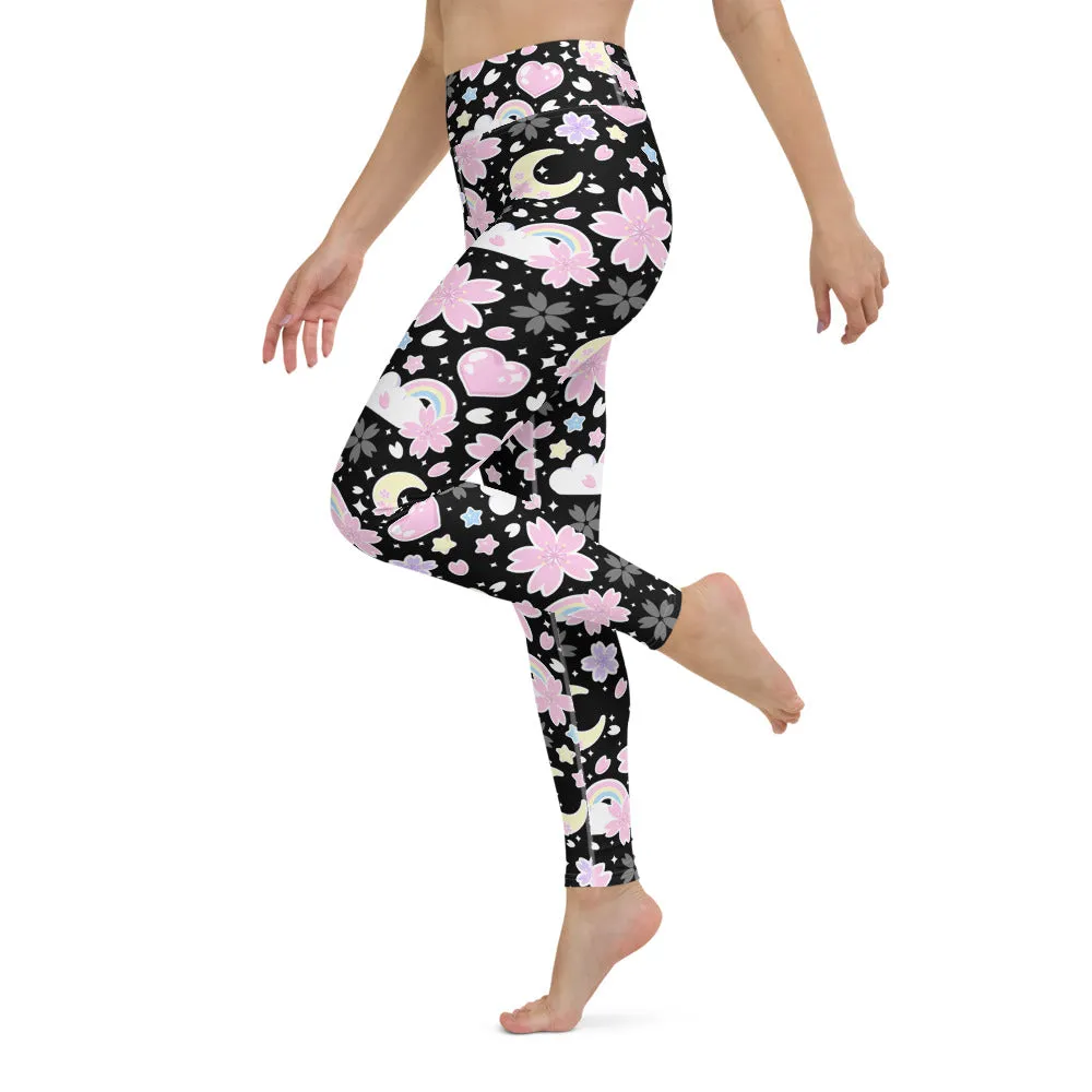 Cherry Blossom Dreams Black Yoga Leggings