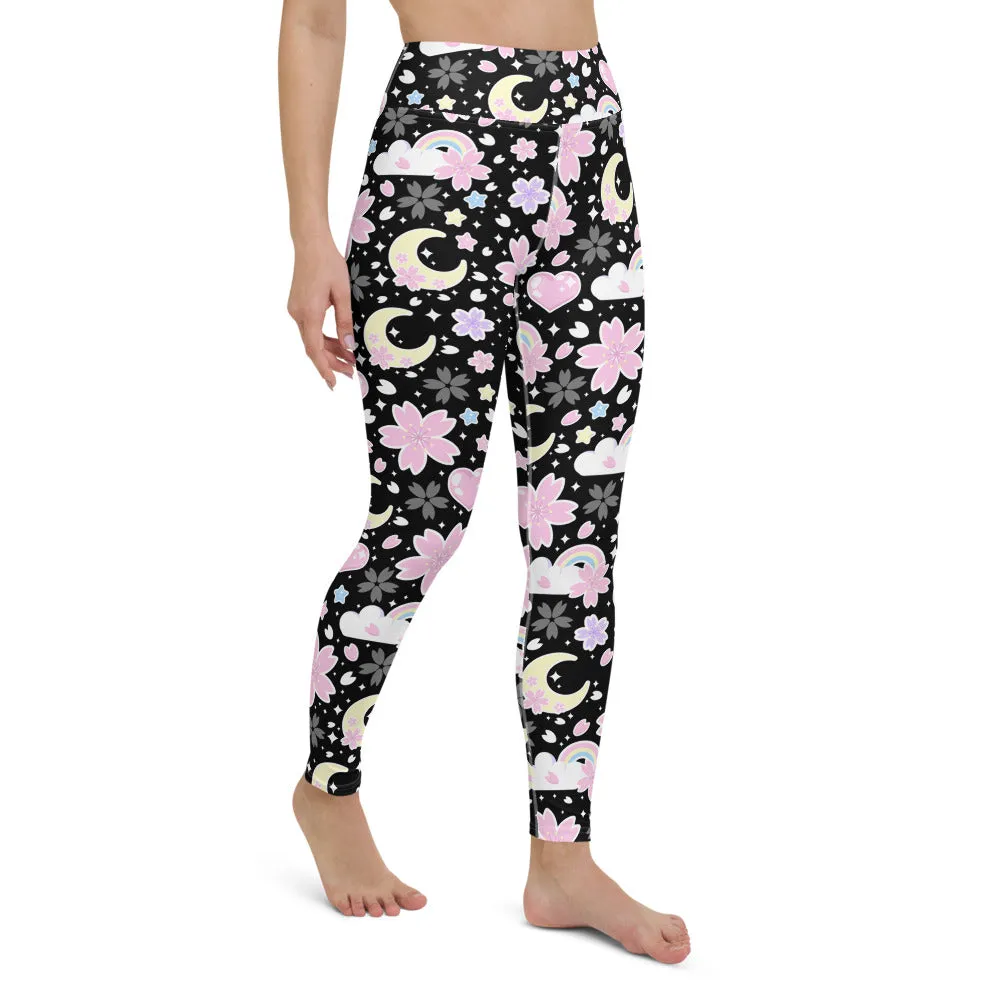 Cherry Blossom Dreams Black Yoga Leggings