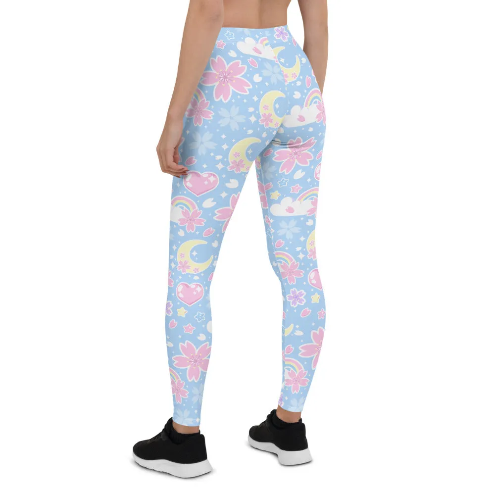 Cherry Blossom Dreams Blue Leggings