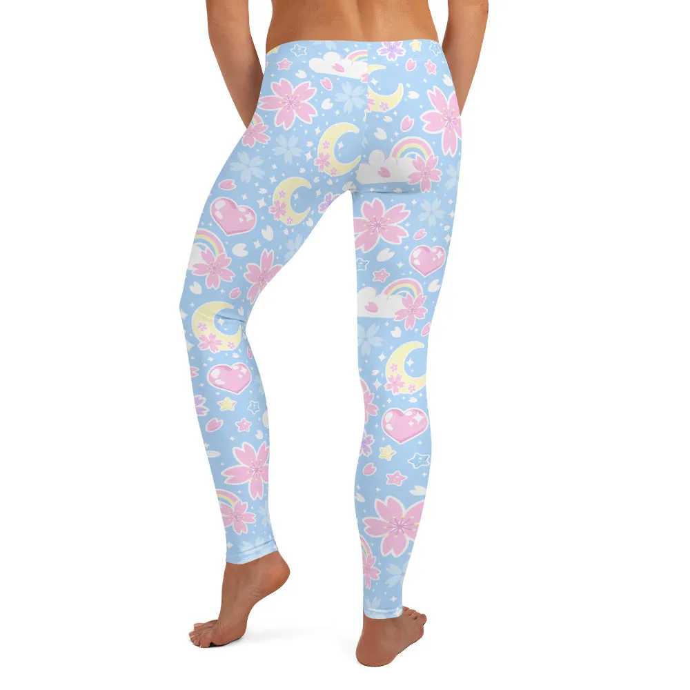 Cherry Blossom Dreams Blue Leggings