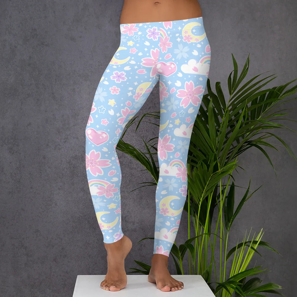 Cherry Blossom Dreams Blue Leggings