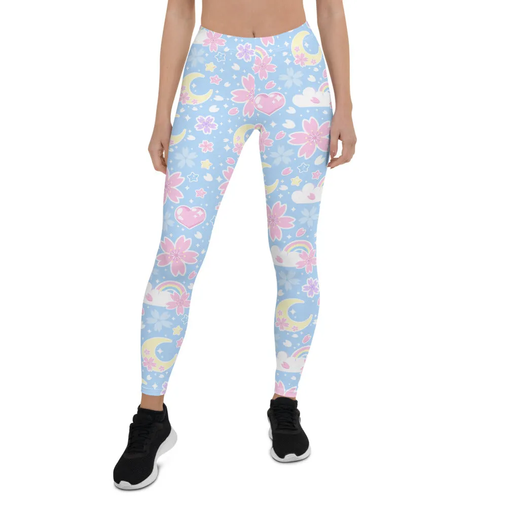 Cherry Blossom Dreams Blue Leggings