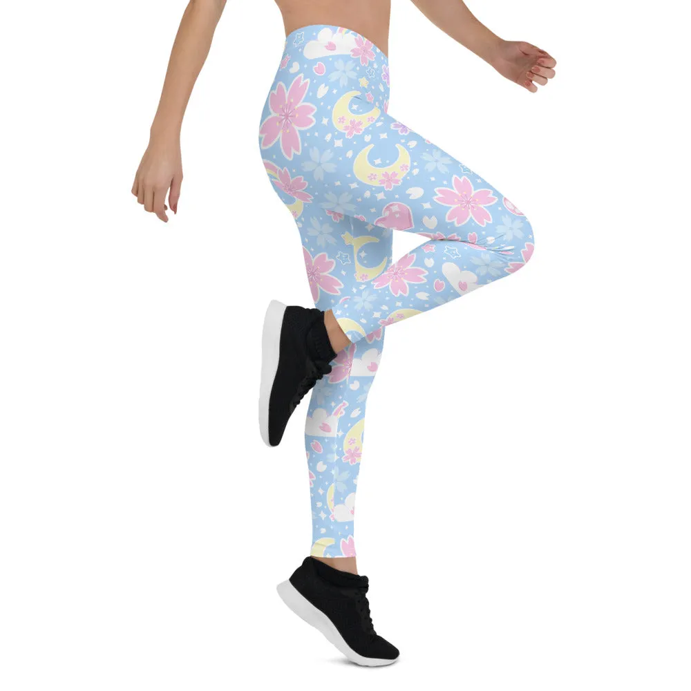 Cherry Blossom Dreams Blue Leggings