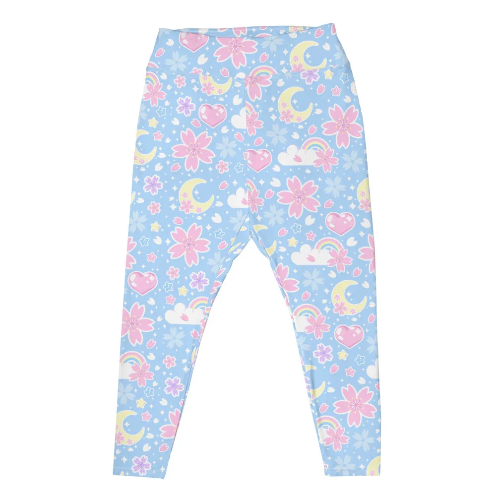 Cherry Blossom Dreams Blue Plus Size Leggings