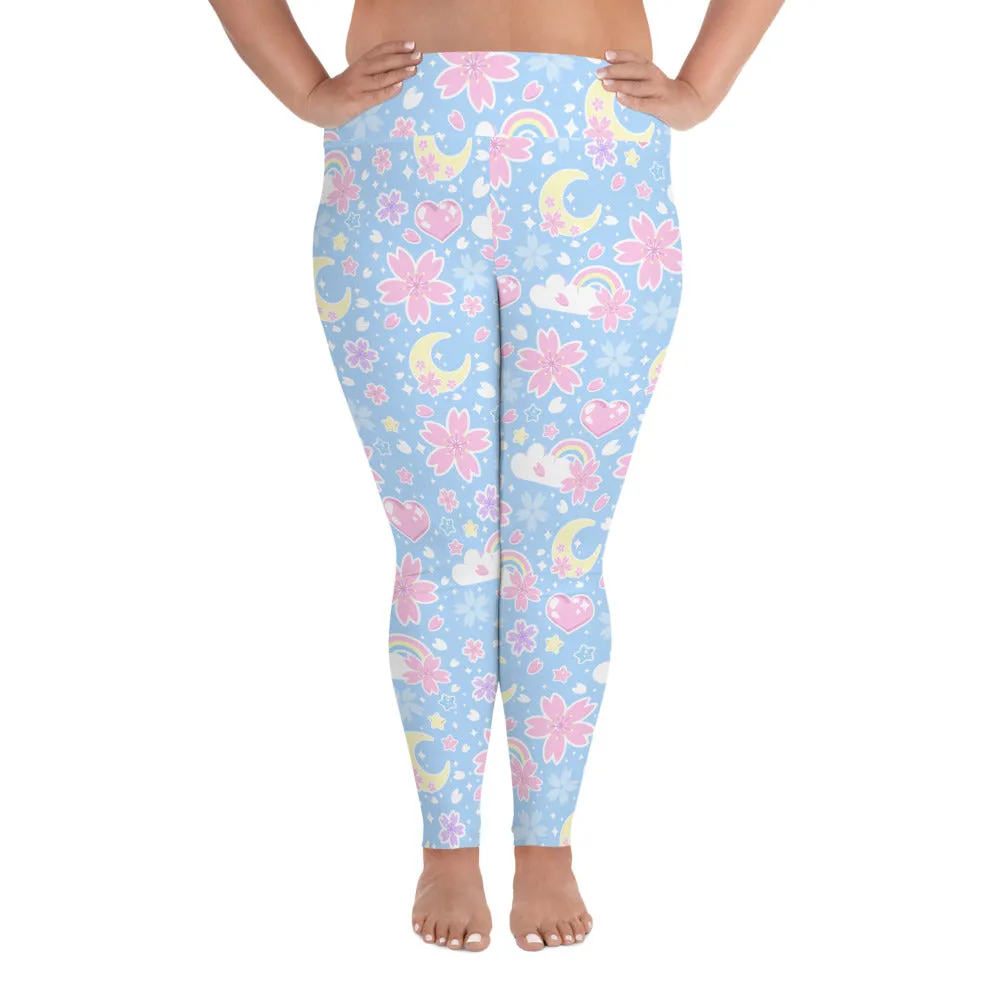 Cherry Blossom Dreams Blue Plus Size Leggings