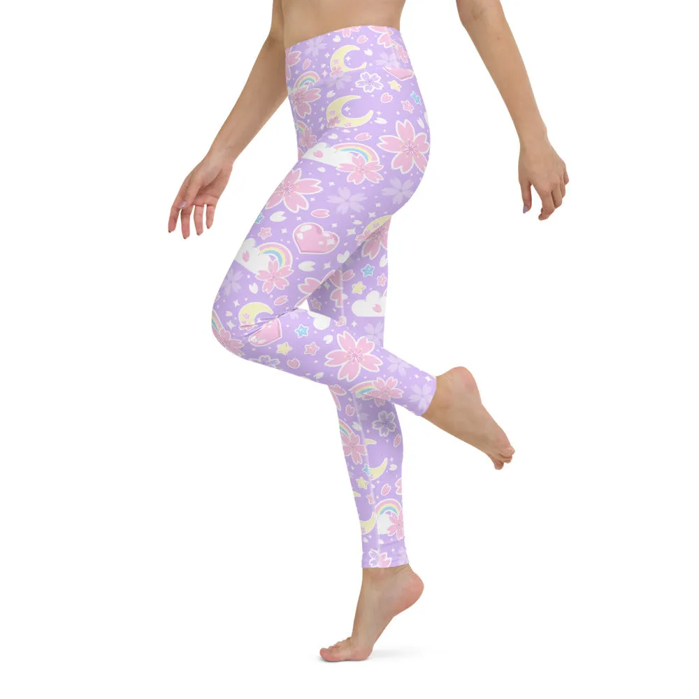 Cherry Blossom Dreams Purple Yoga Leggings