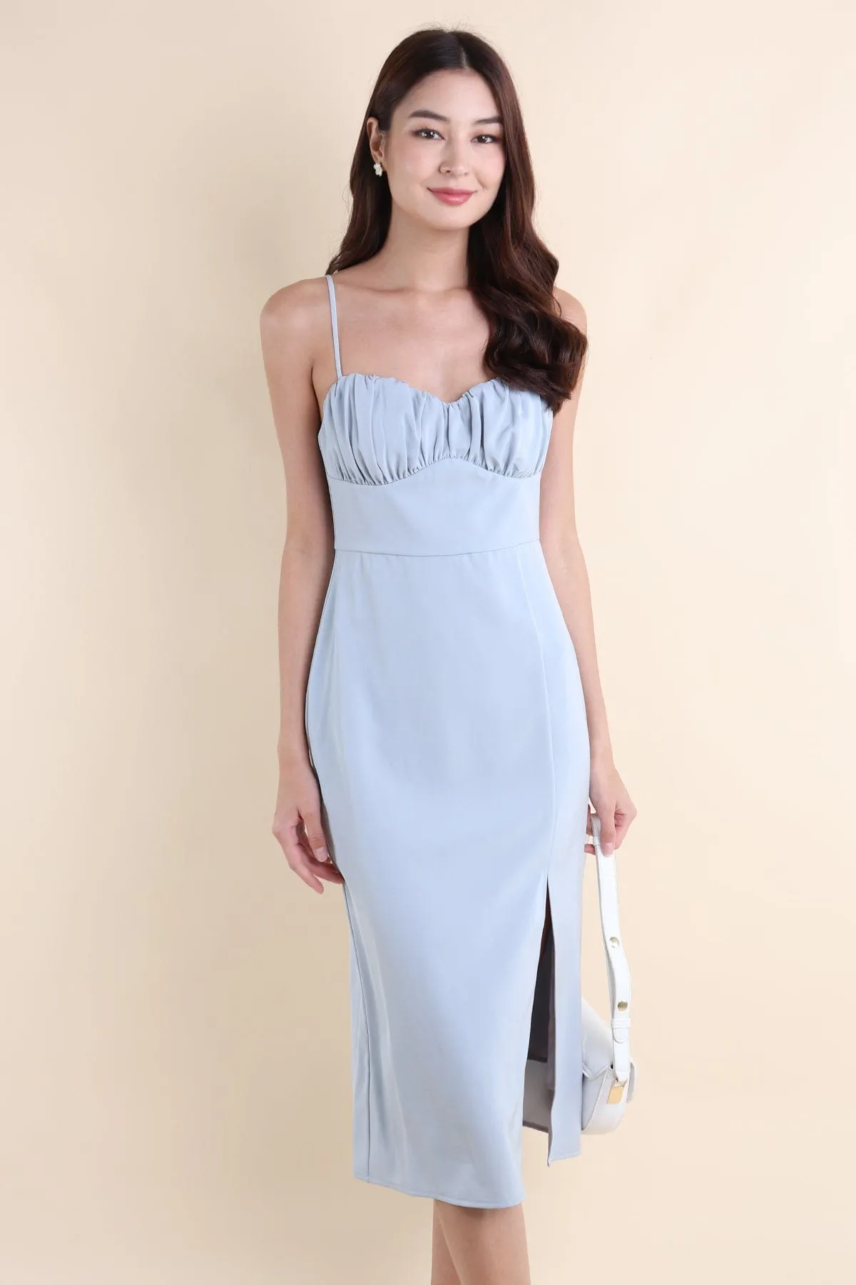 CHEYENNE FITTED MIDI DRESS IN BLUE