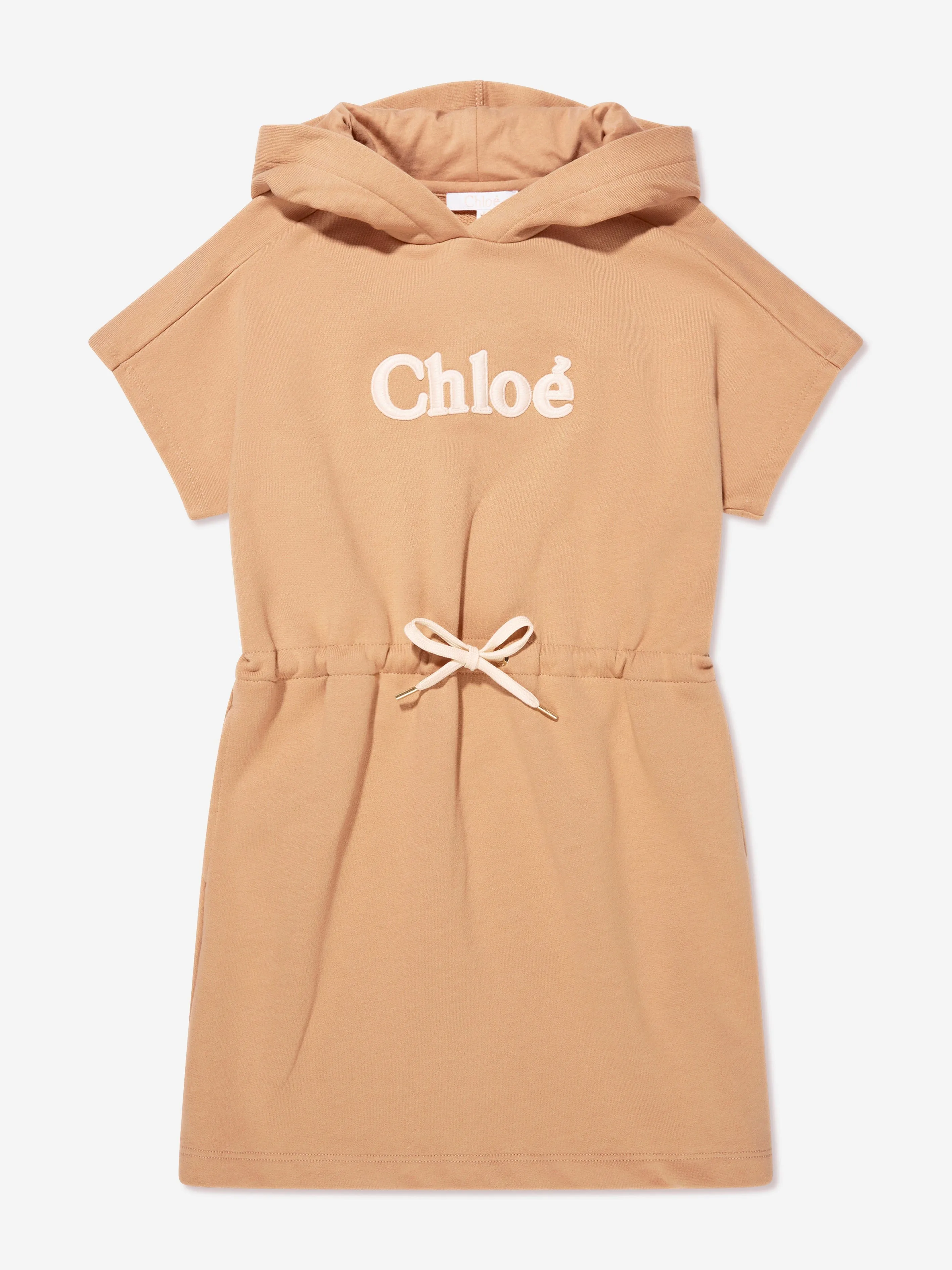 Chloé Girls Hooded Sweater Dress in Beige