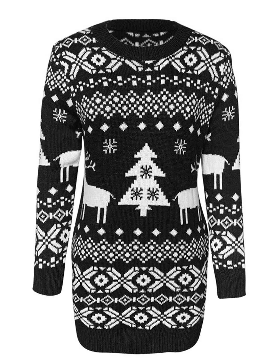 Christmas Element Round Neck Mini Sweater Dress (MWBT) T