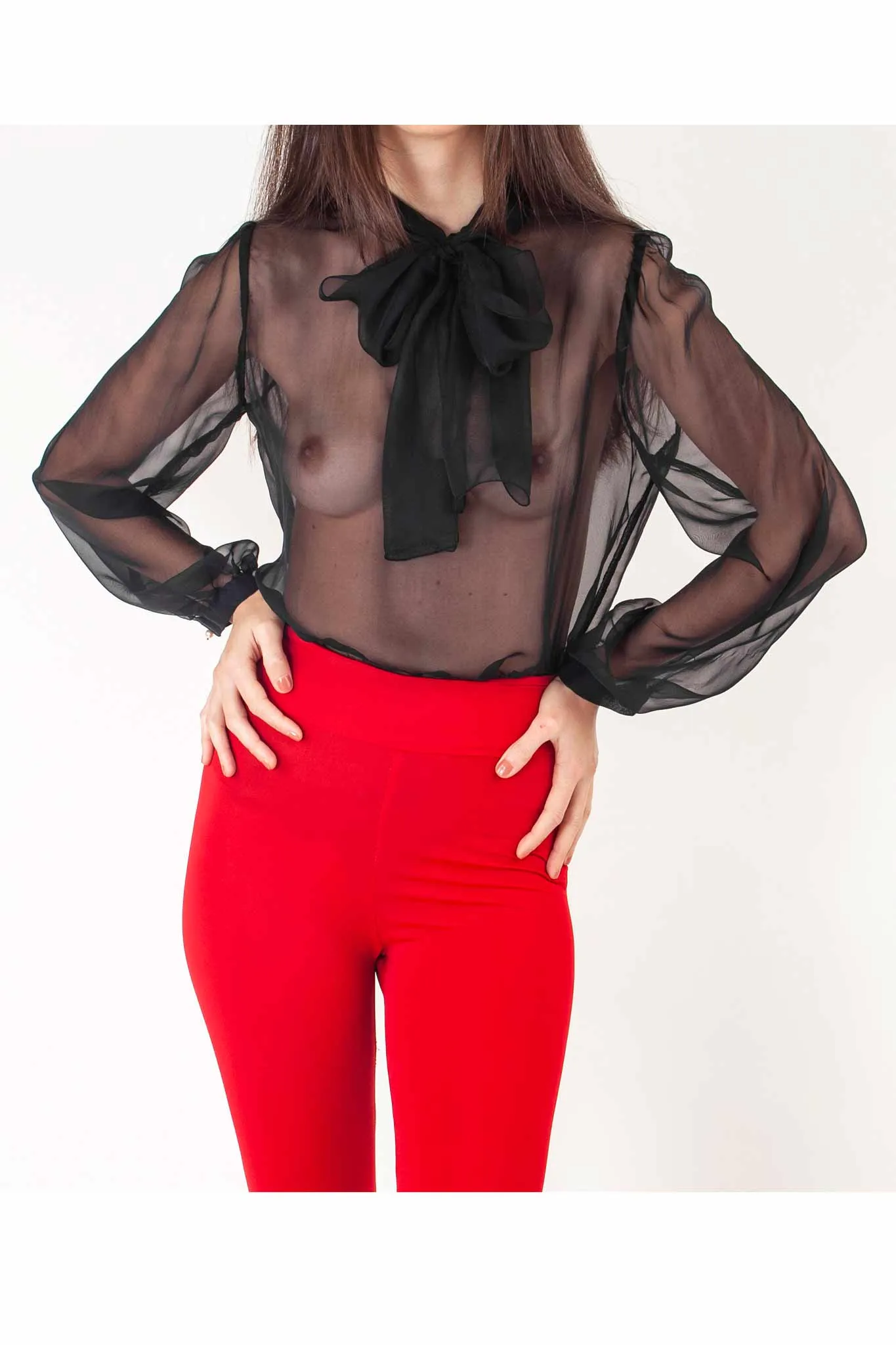 Claire Sissi Pure Silk Chiffon Pussy Bow Blouse