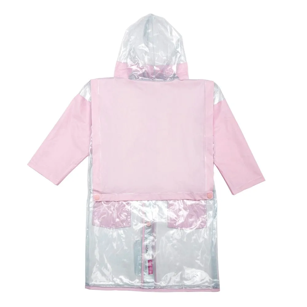 Clear Bloom Kids Raincoat with inbuilt backpack extension, Clear Pink (2-5Y)