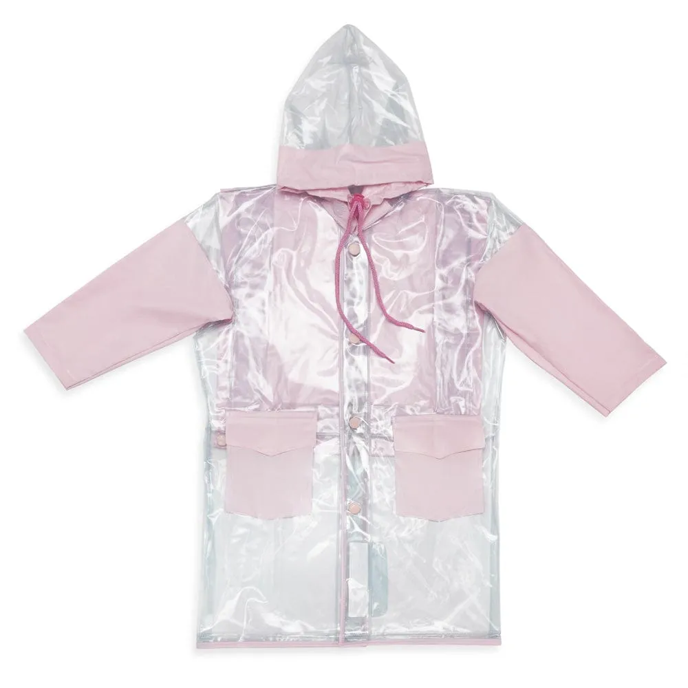 Clear Bloom Kids Raincoat with inbuilt backpack extension, Clear Pink (2-5Y)