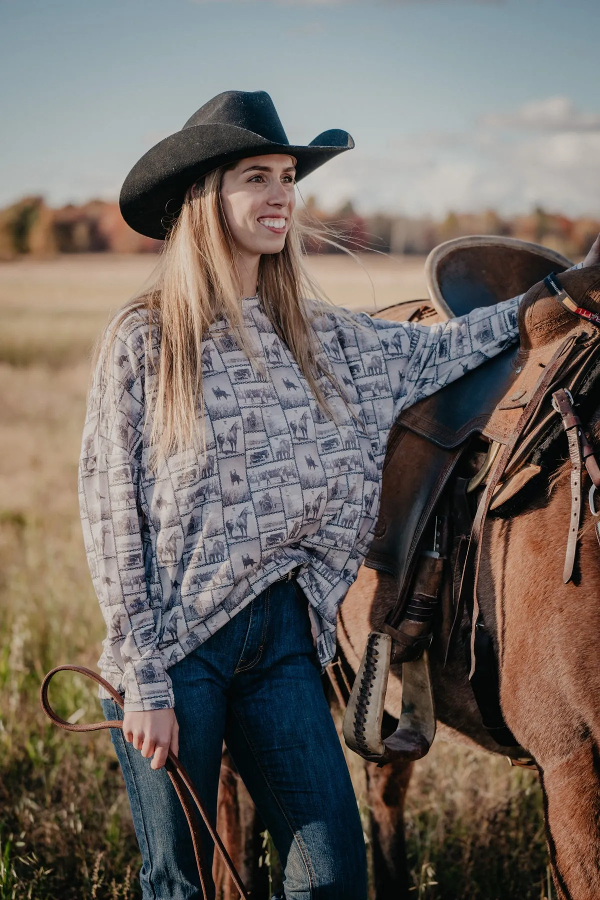 'Cody' All Over Cowgirl Graphic Printed Long Sleeve (S/M to 2X/3X)