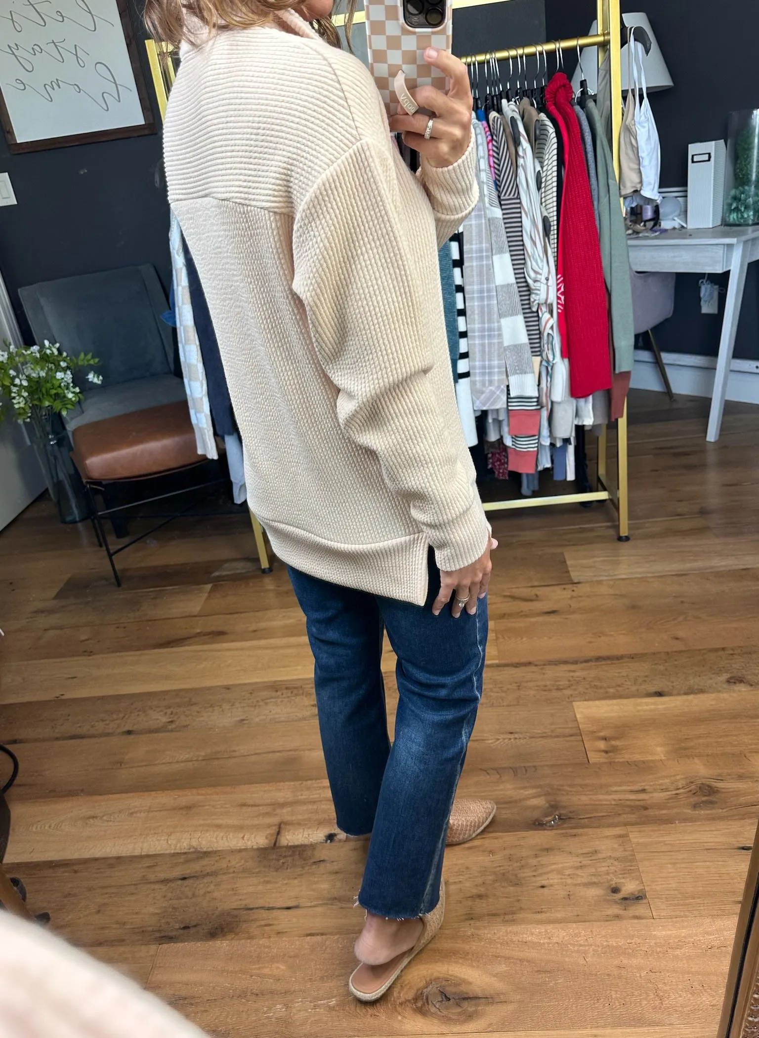 Comfort Zone 1/2 Zip Textured Sweater - Oatmeal