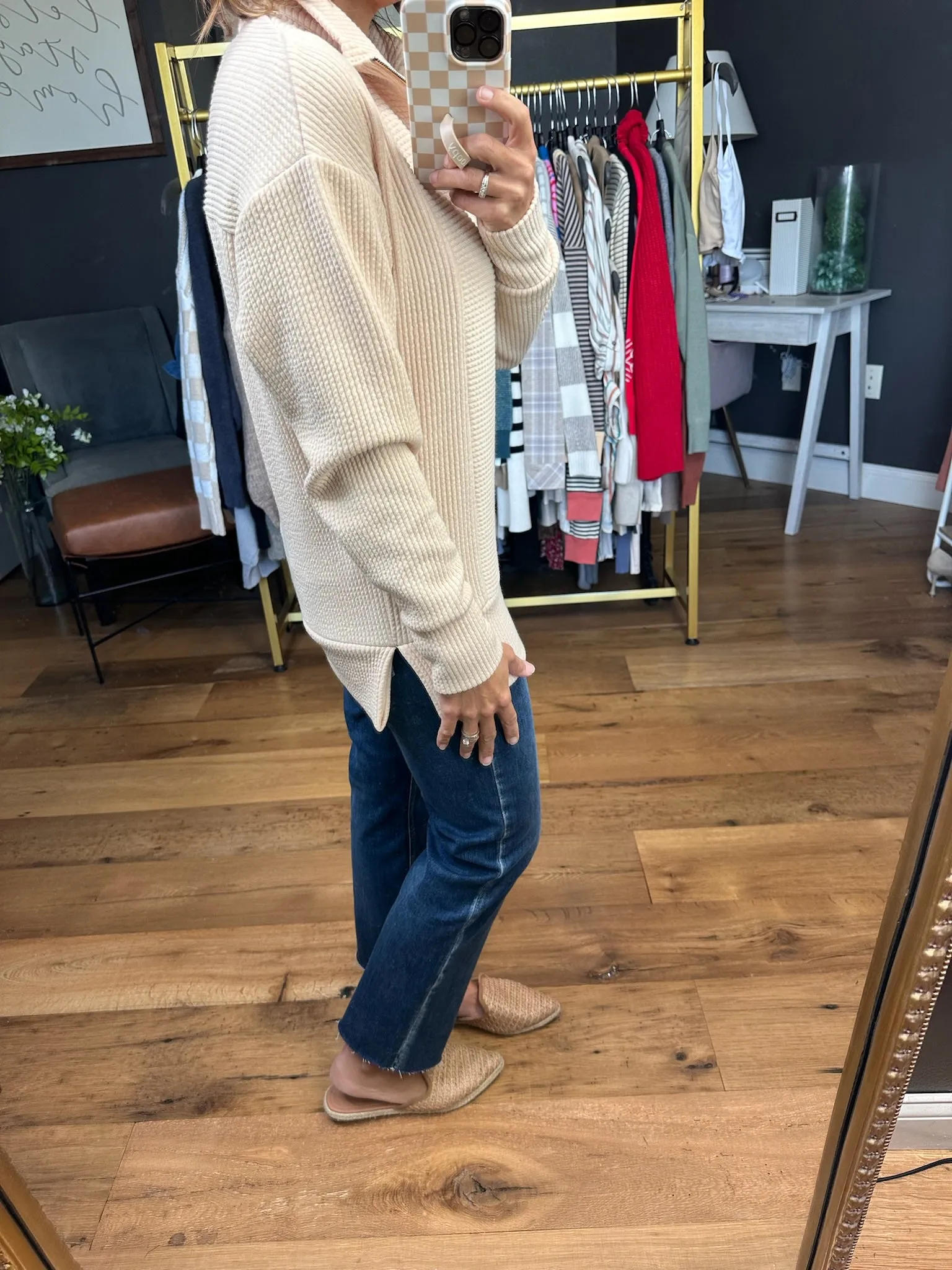 Comfort Zone 1/2 Zip Textured Sweater - Oatmeal