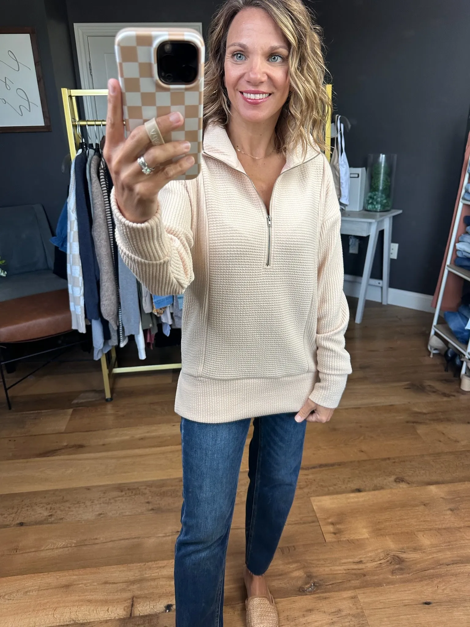 Comfort Zone 1/2 Zip Textured Sweater - Oatmeal