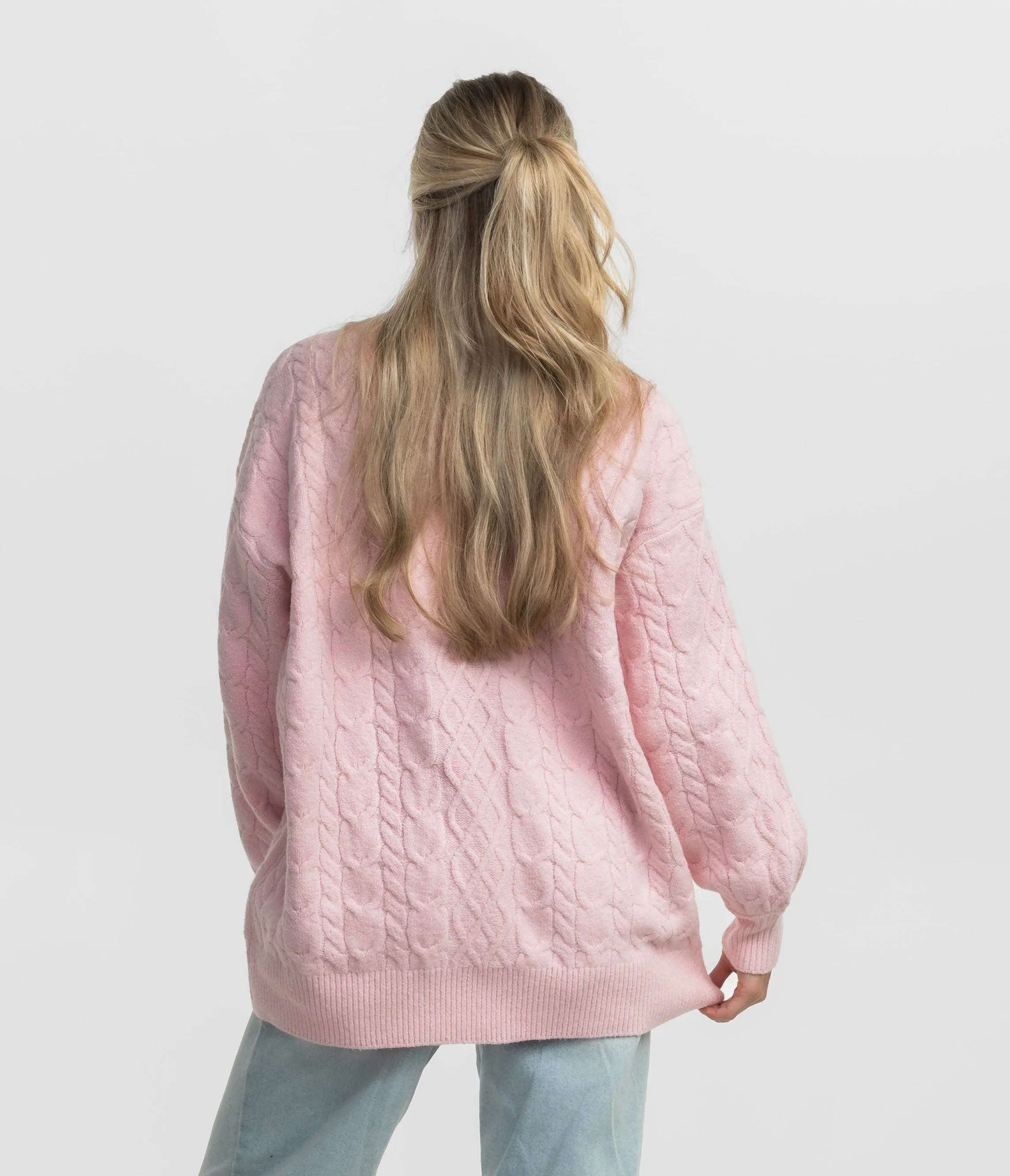 Comfy Cozy Cable Sweater - Pink Mist