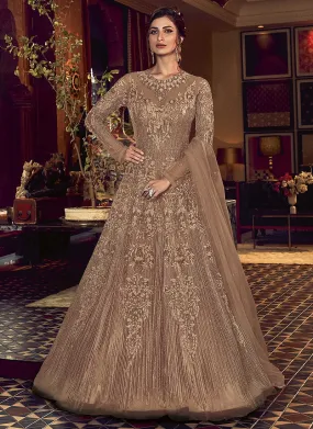 Copper Embroidered Wedding Anarkali Gown