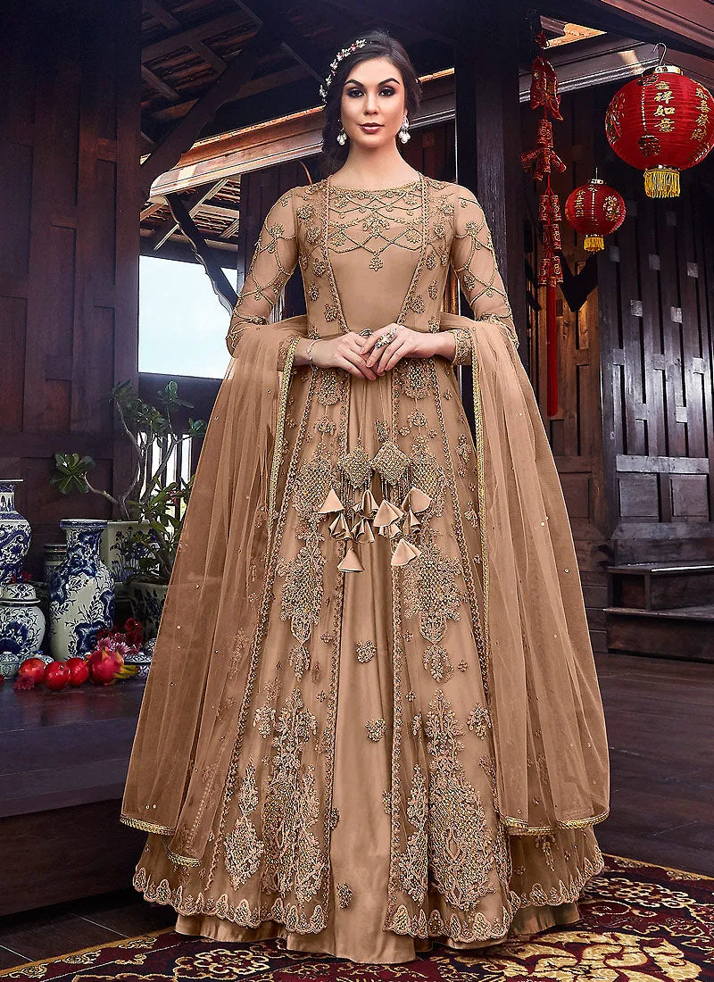 Copper Floral Embroidered Anarkali Suit With Jacket