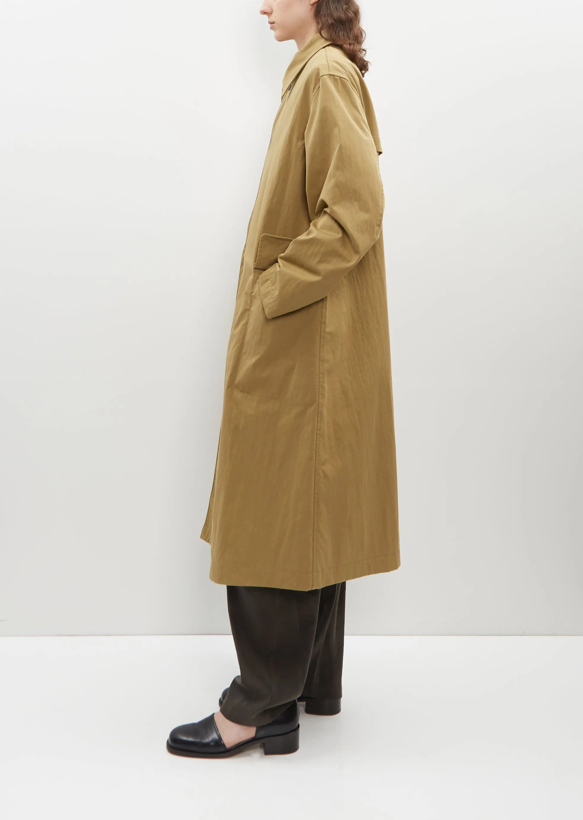 Cotton Blend Asymmetrical Raincoat — Ochre Khaki