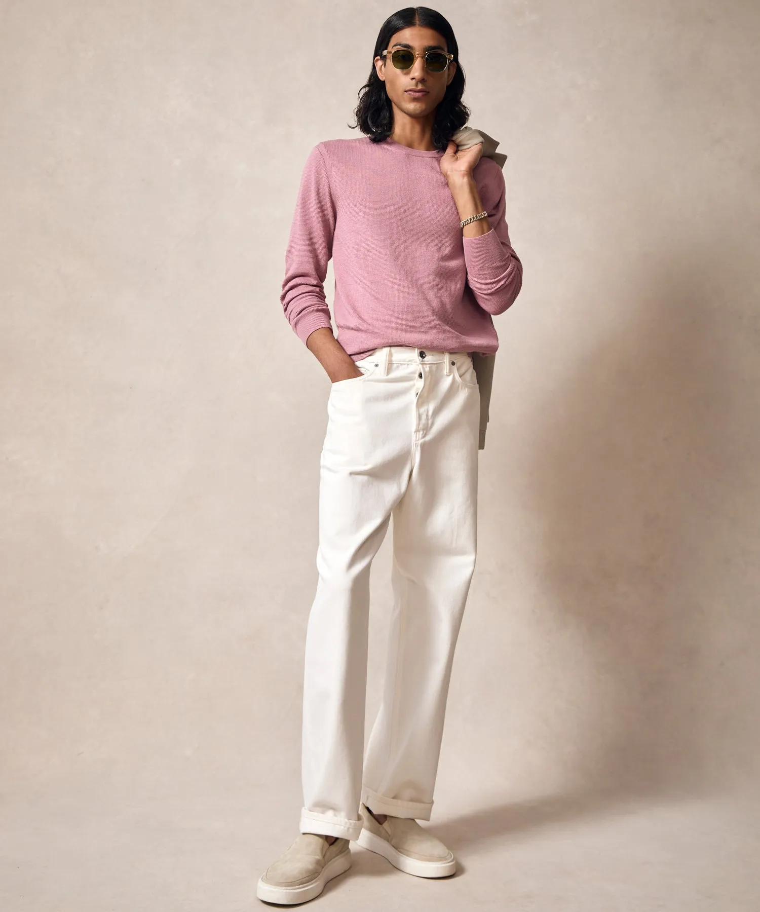 Cotton Silk Pique Crew in Mauve