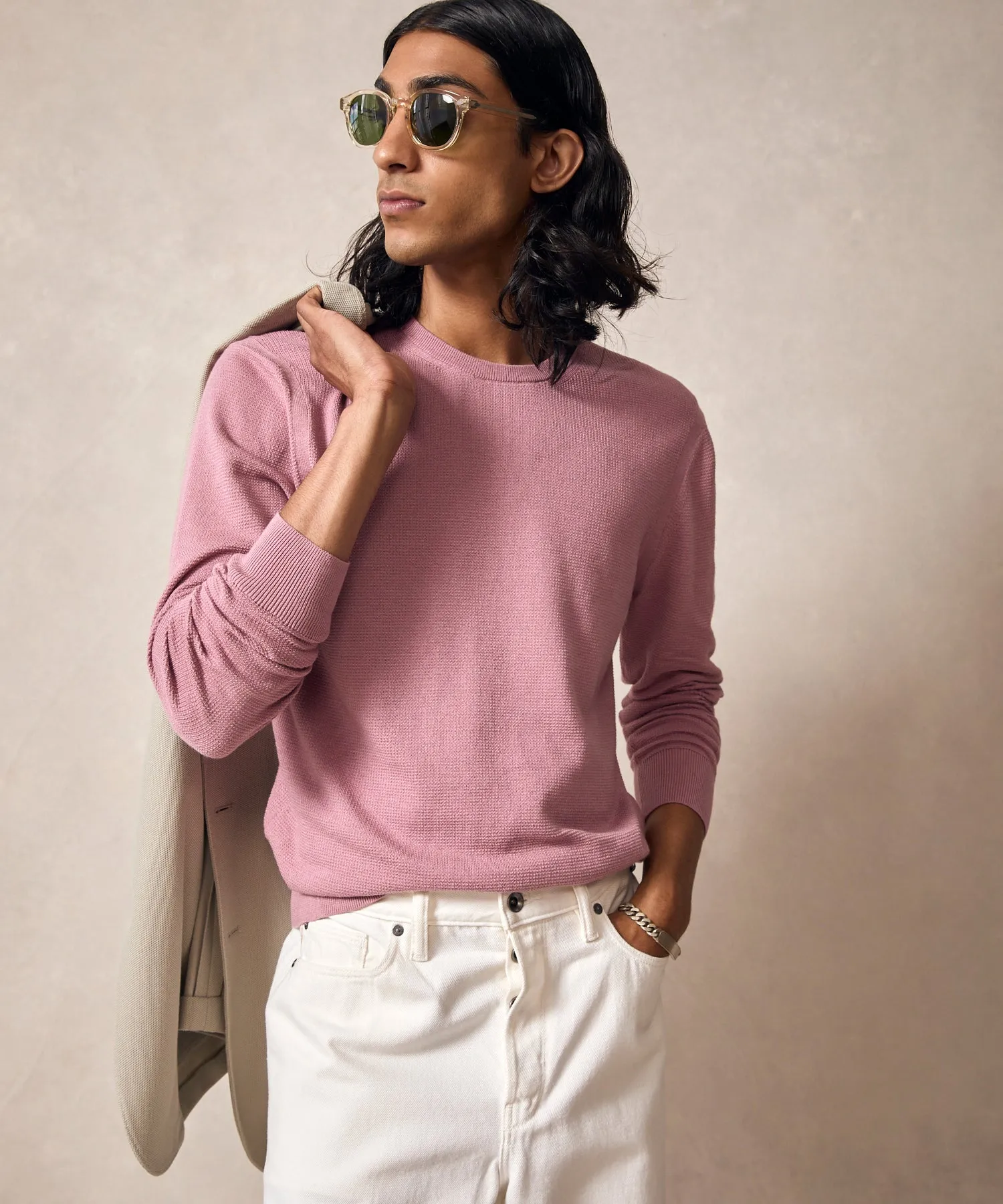 Cotton Silk Pique Crew in Mauve