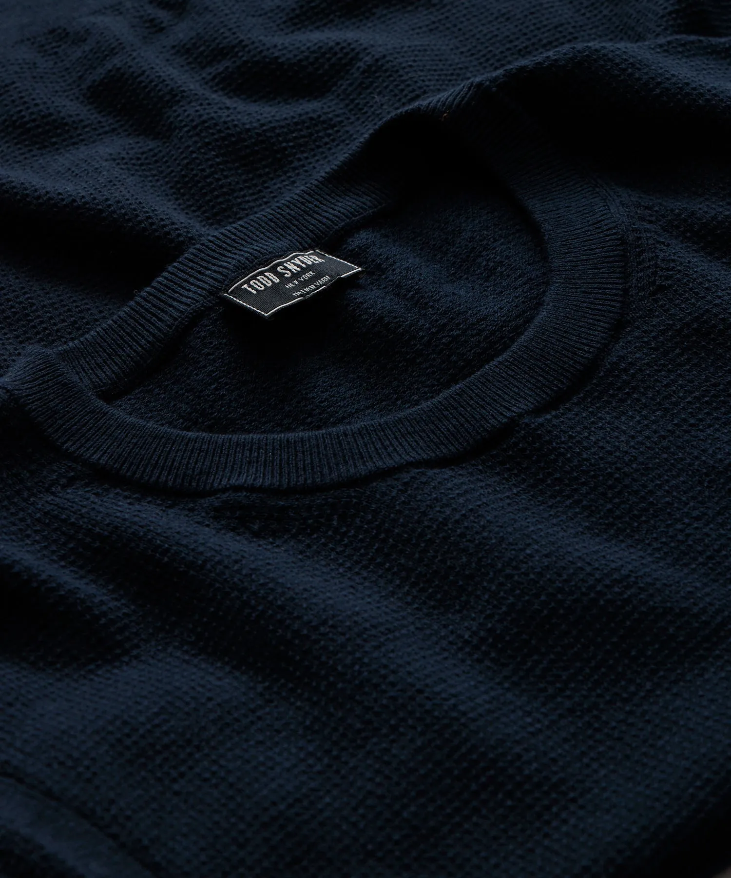 Cotton Silk Pique Crew in Navy