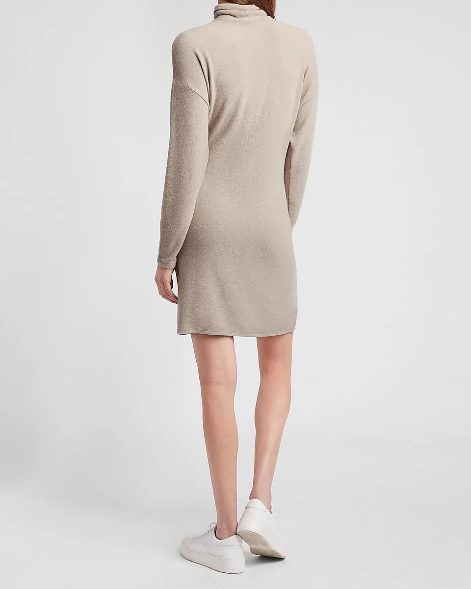 Cozy Mock Neck Sweater Dress in Beige