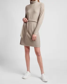 Cozy Mock Neck Sweater Dress in Beige