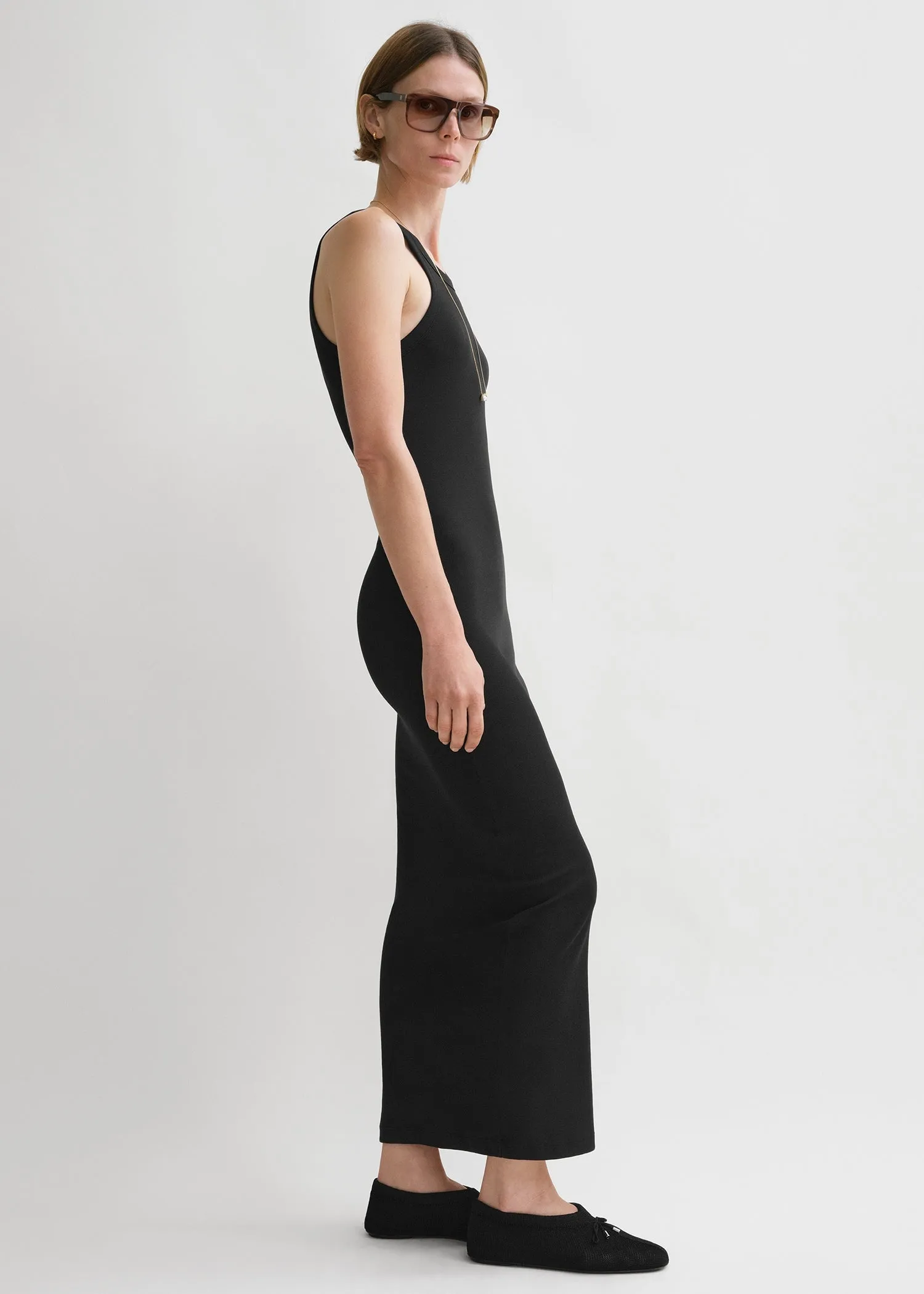 Curved rib tank dress black