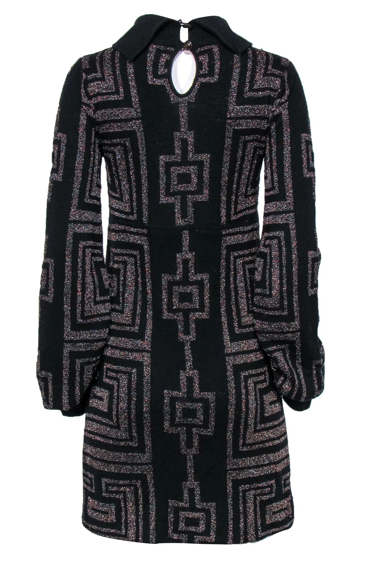 Custo Barcelona - Black Sparkly Geometric Print Turtleneck Sweater Dress Sz M